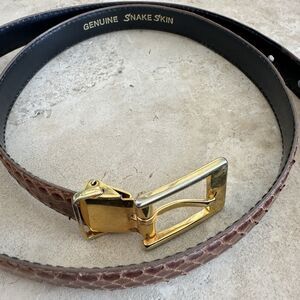 Belt Genuine Snakeskin Vintage Brown Leather Real Brass Buckle Narrow 40” Unisex